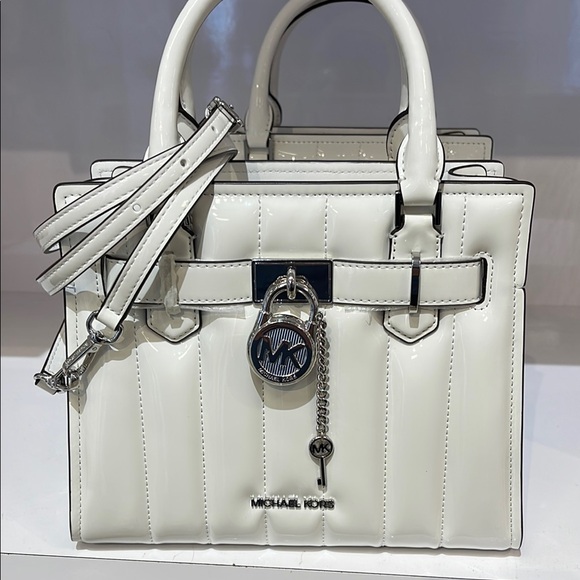 Michael Kors Handbags - MICHAEL KORS Hamilton Small Patent Satchel Crossbody Hand Bag 
OPTIC WHITE
NWT